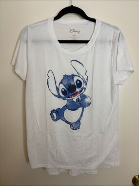 Disney White Tee with Blue Stitch Graphic